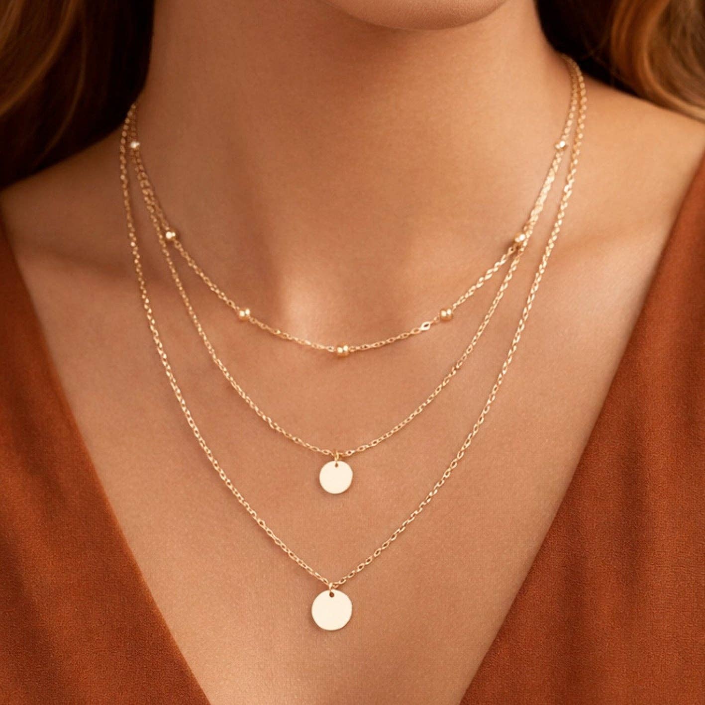 18K Gold Plated Triple Chain Necklace