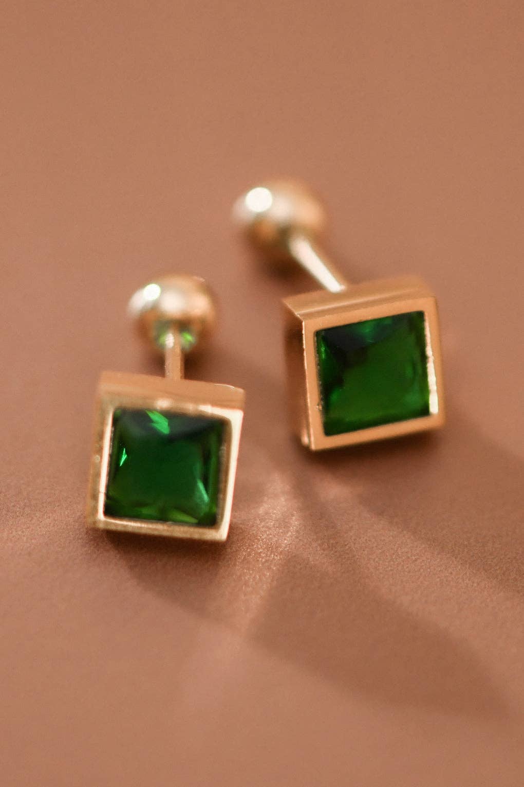 Green Crystal and Gold Studs