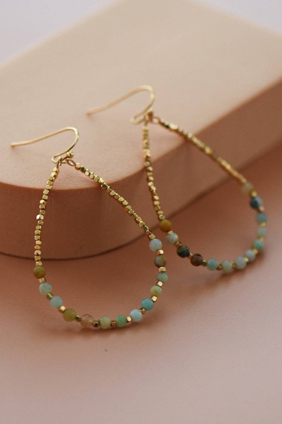 Amazonite Stone Beaded Teardrop Earrings