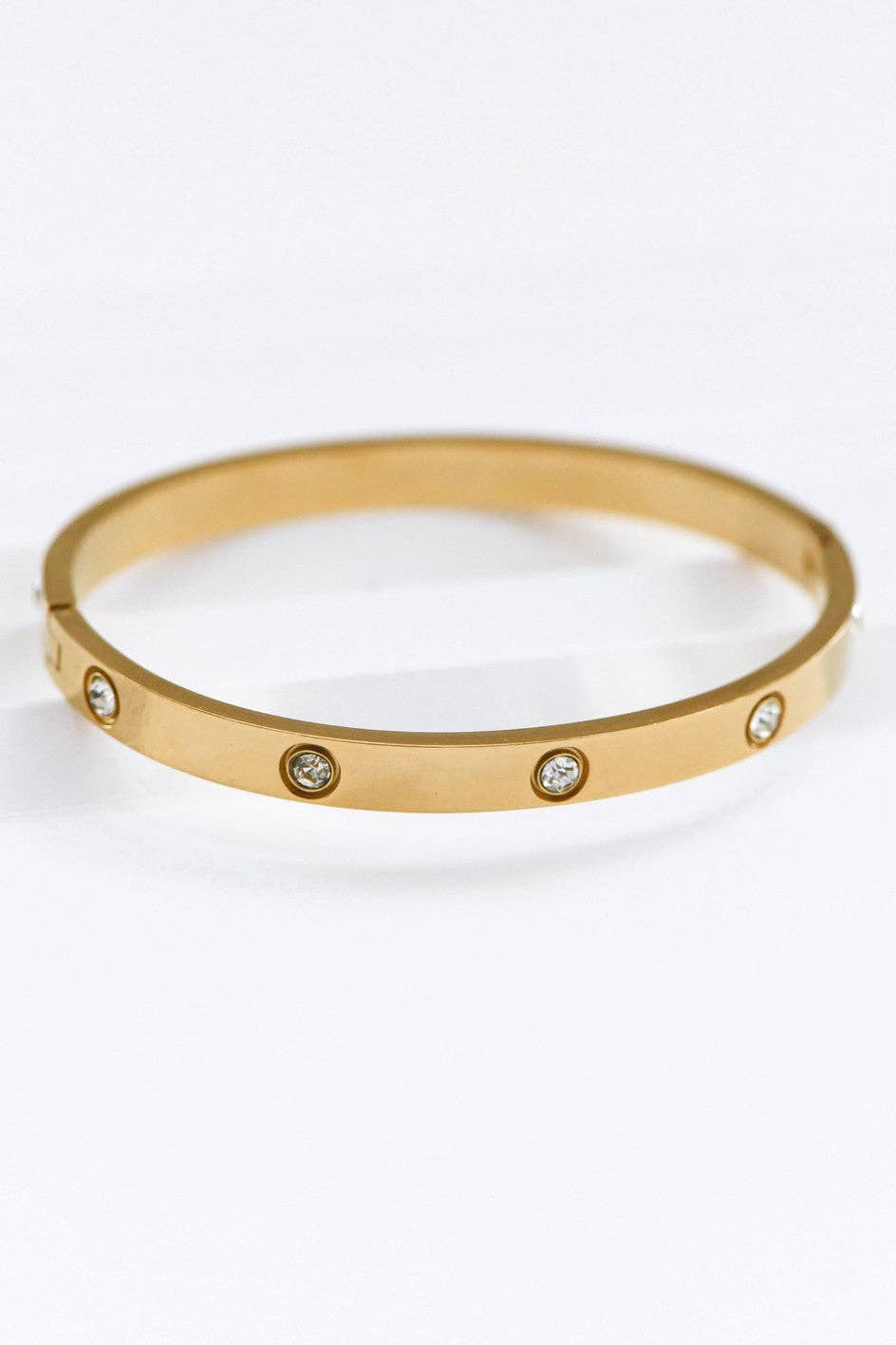 18K Gold Plated Solid Bangle with "Diamonds"