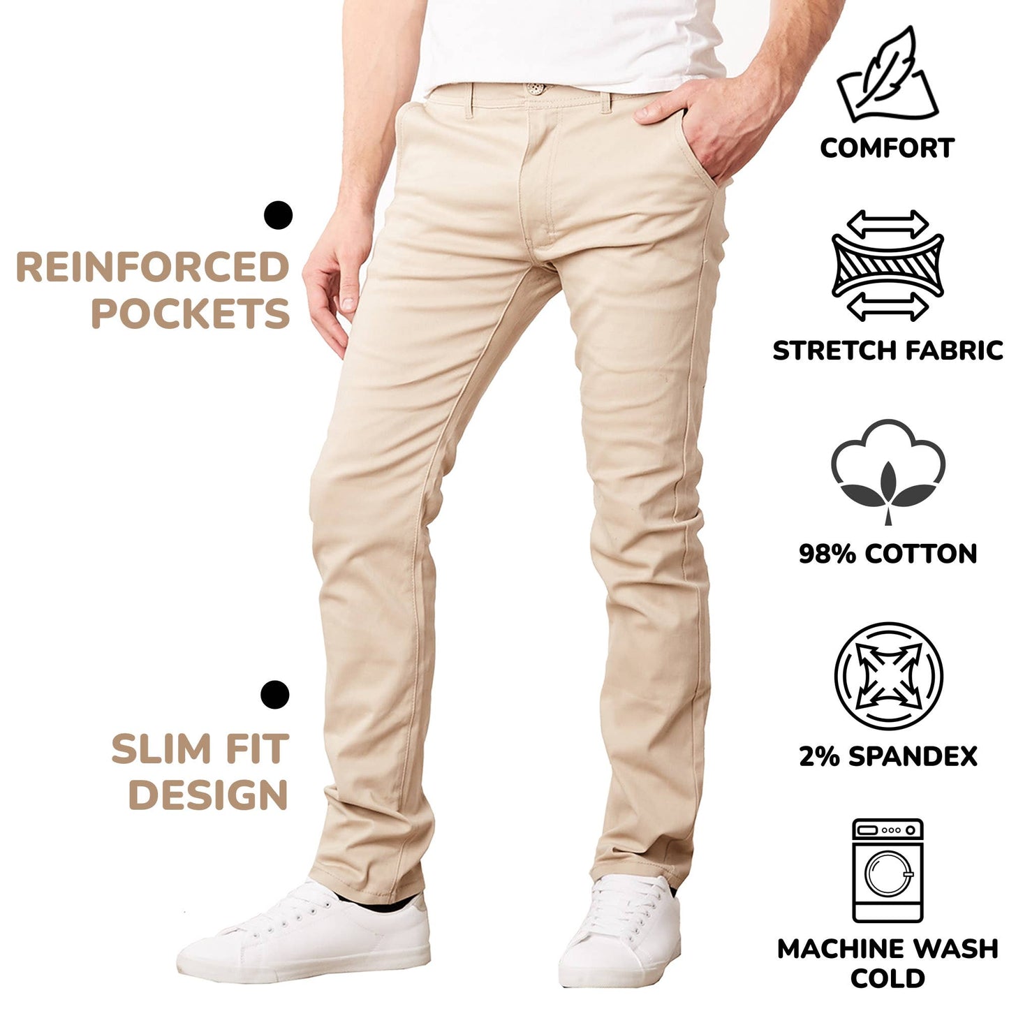 Men's Slim Fit Stretch Cotton Chino Pants – 31" Inseam