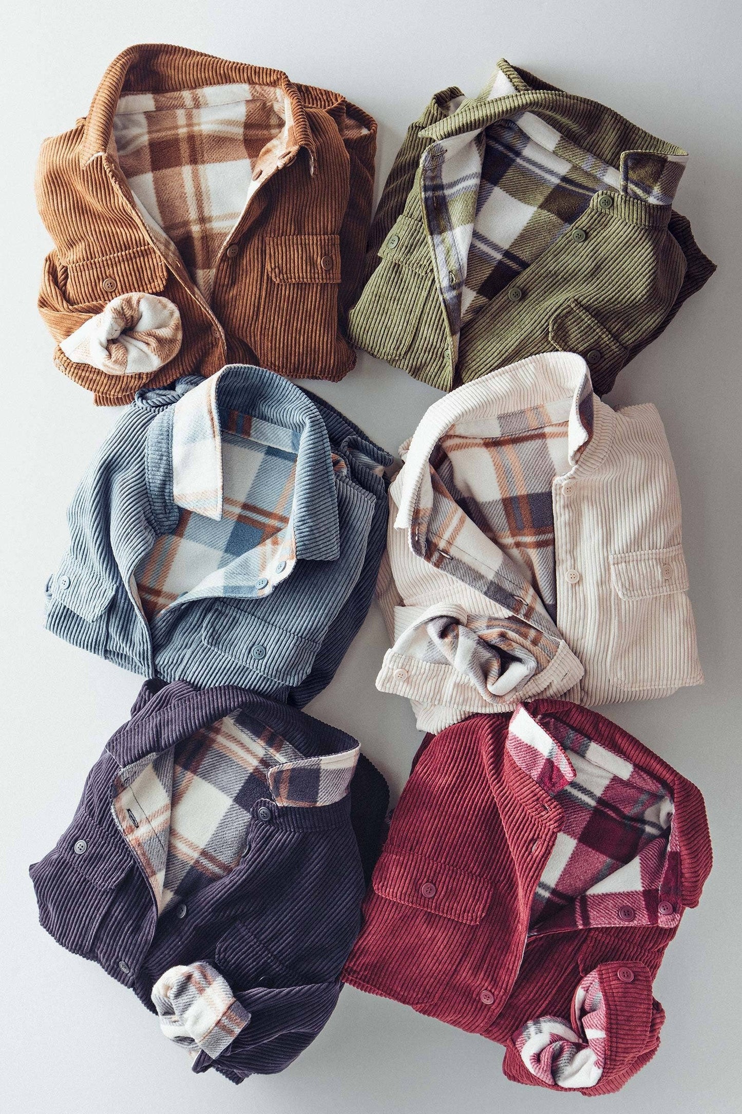 Plaid Lined Corduroy Flannel Shacket in Cream