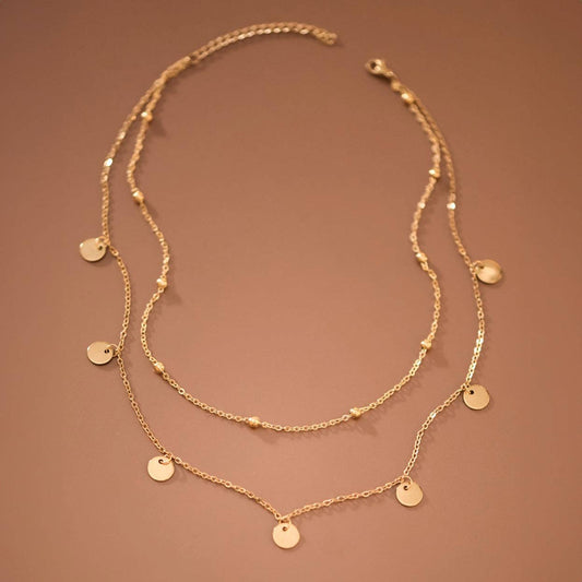 18K Gold Plated Disks Double Chain Necklace - 7920: S0OX3T7920