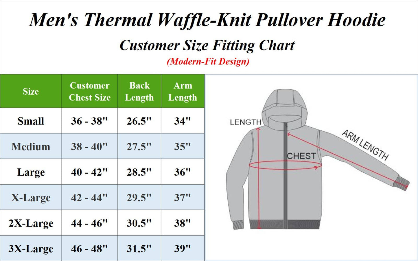 Men's Waffle Knit Thermal Pullover Hoodie