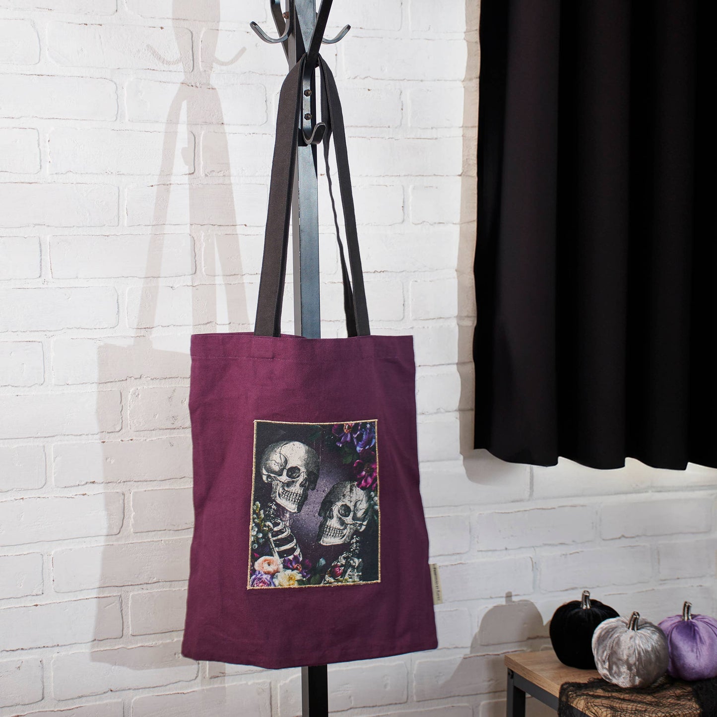 Skeleton Couple Plum Tote