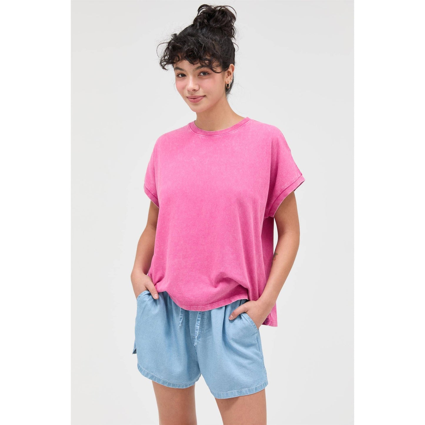 Capped Sleeve Mineral Wash T-Shirt