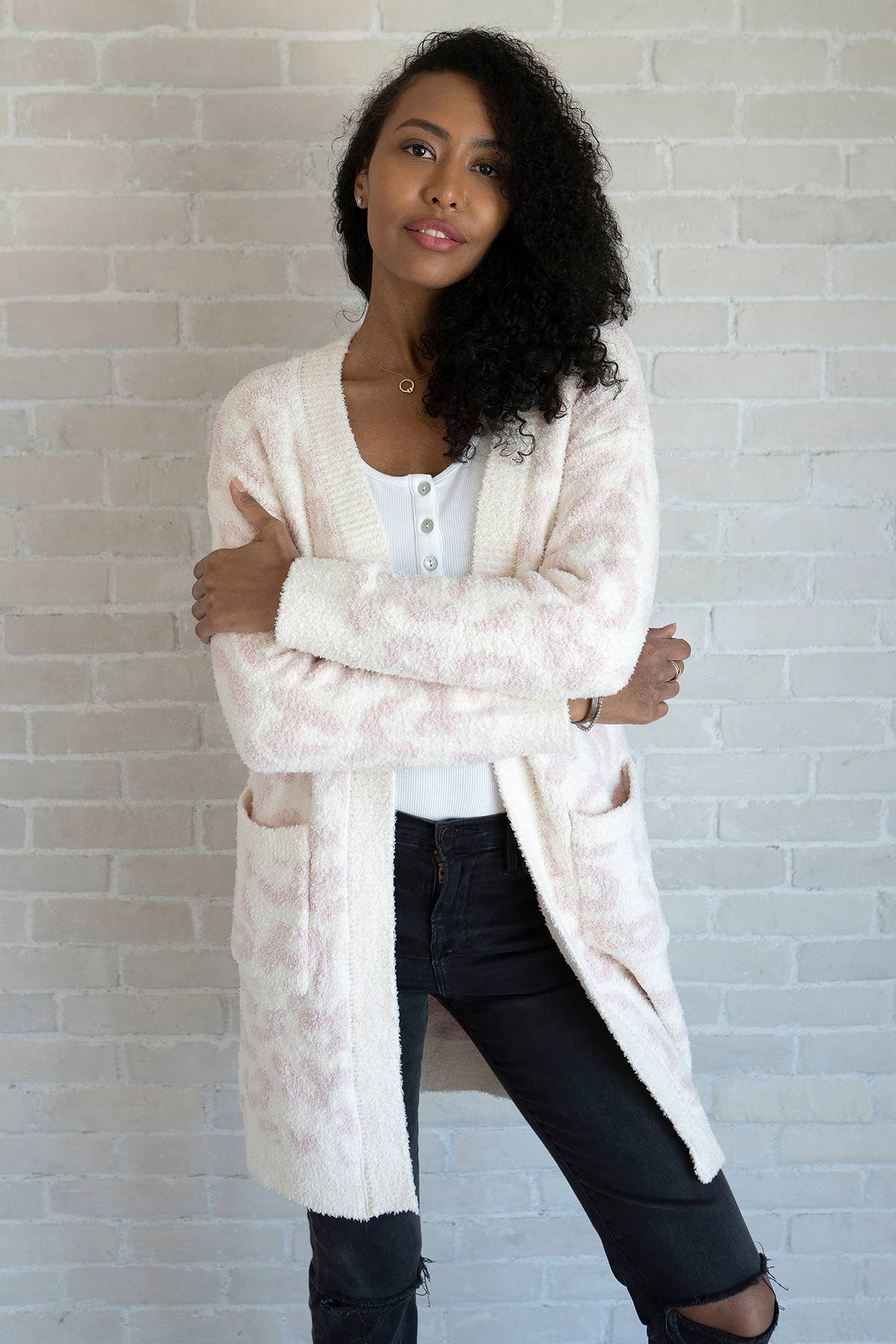 Leopard Printed Cardigan with Front Pockets