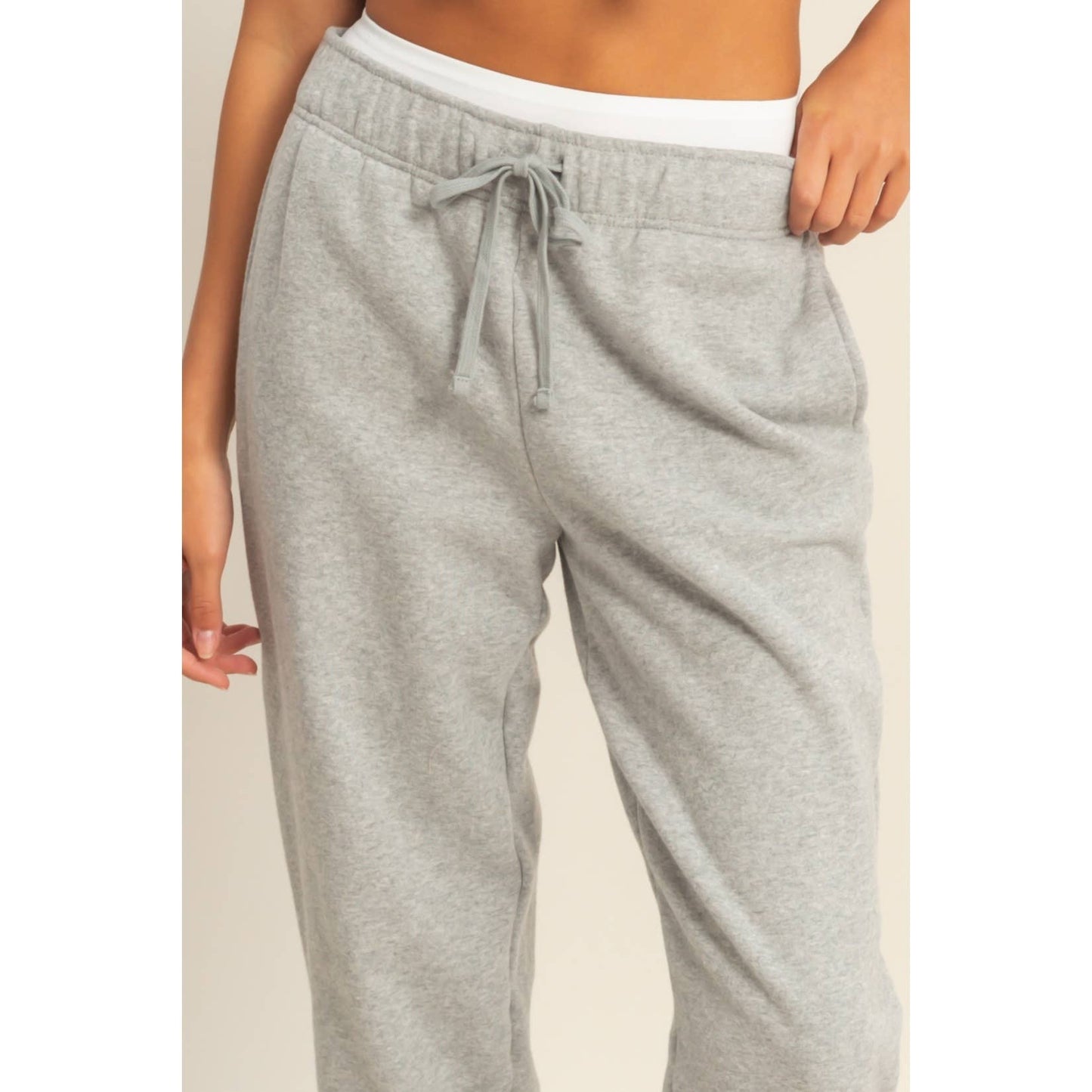 Mid-Rise Drawstring Sweatpants in Heather Grey