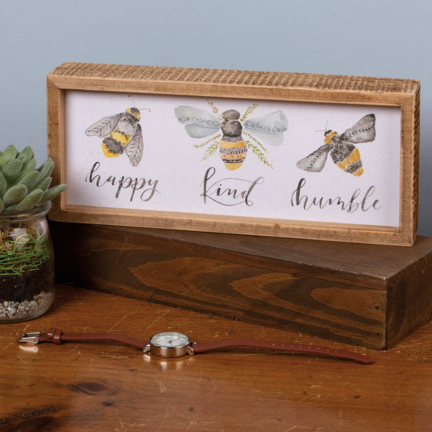 Bee Happy, Kind, Humble Inset Box Sign