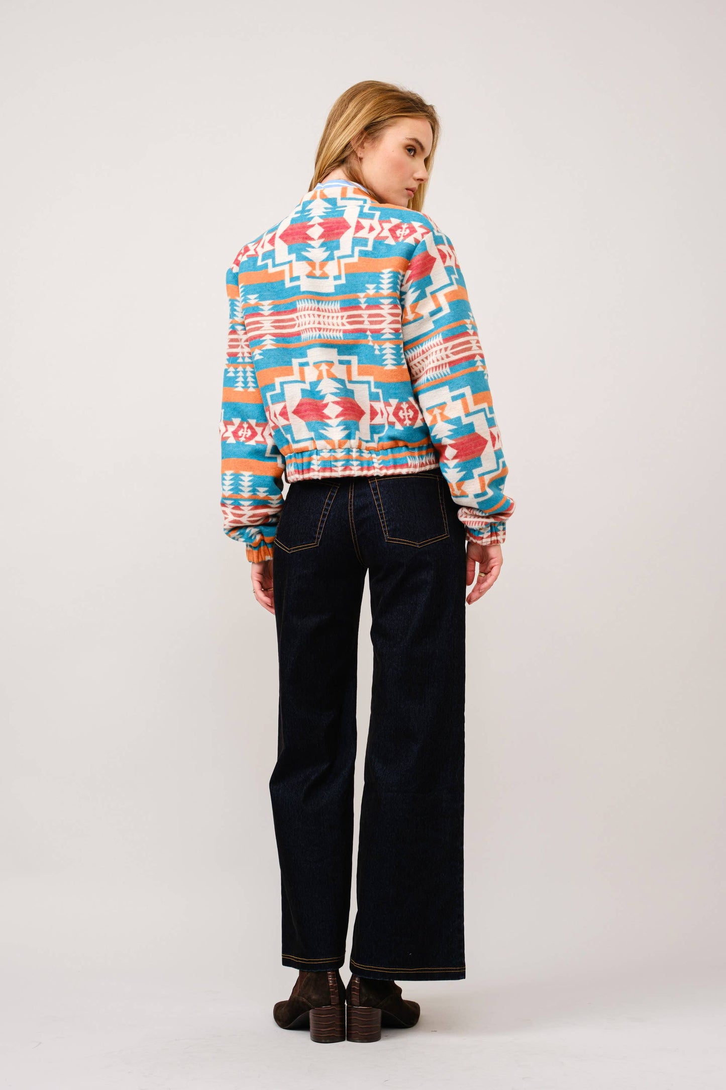 Jacquard Aztec Snap Up Bomber Jacket