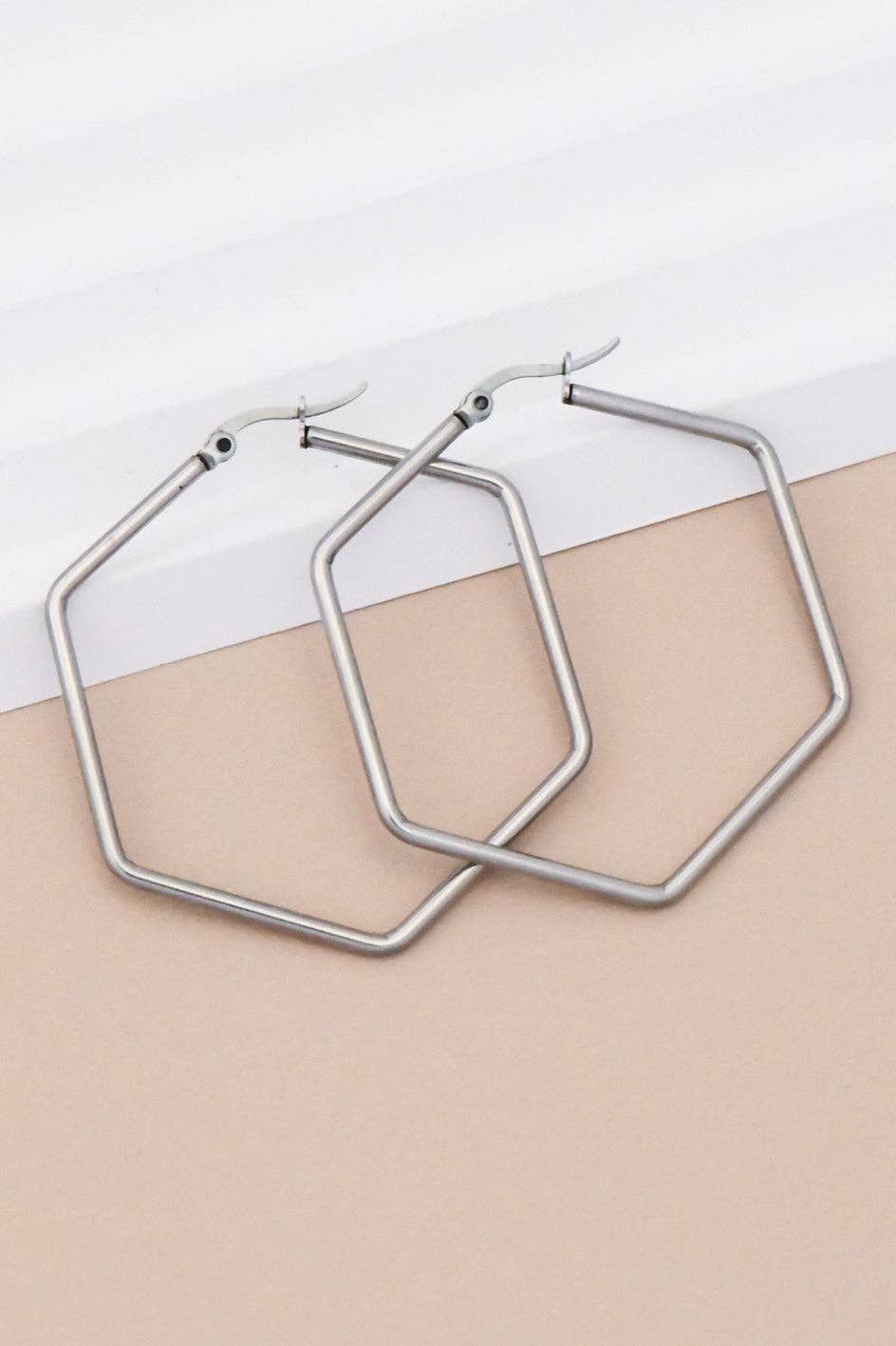 Silver Hexagon Hoop Earrings
