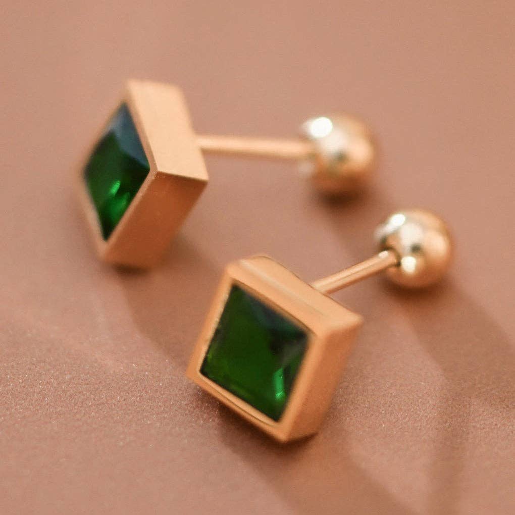 Green Crystal and Gold Studs