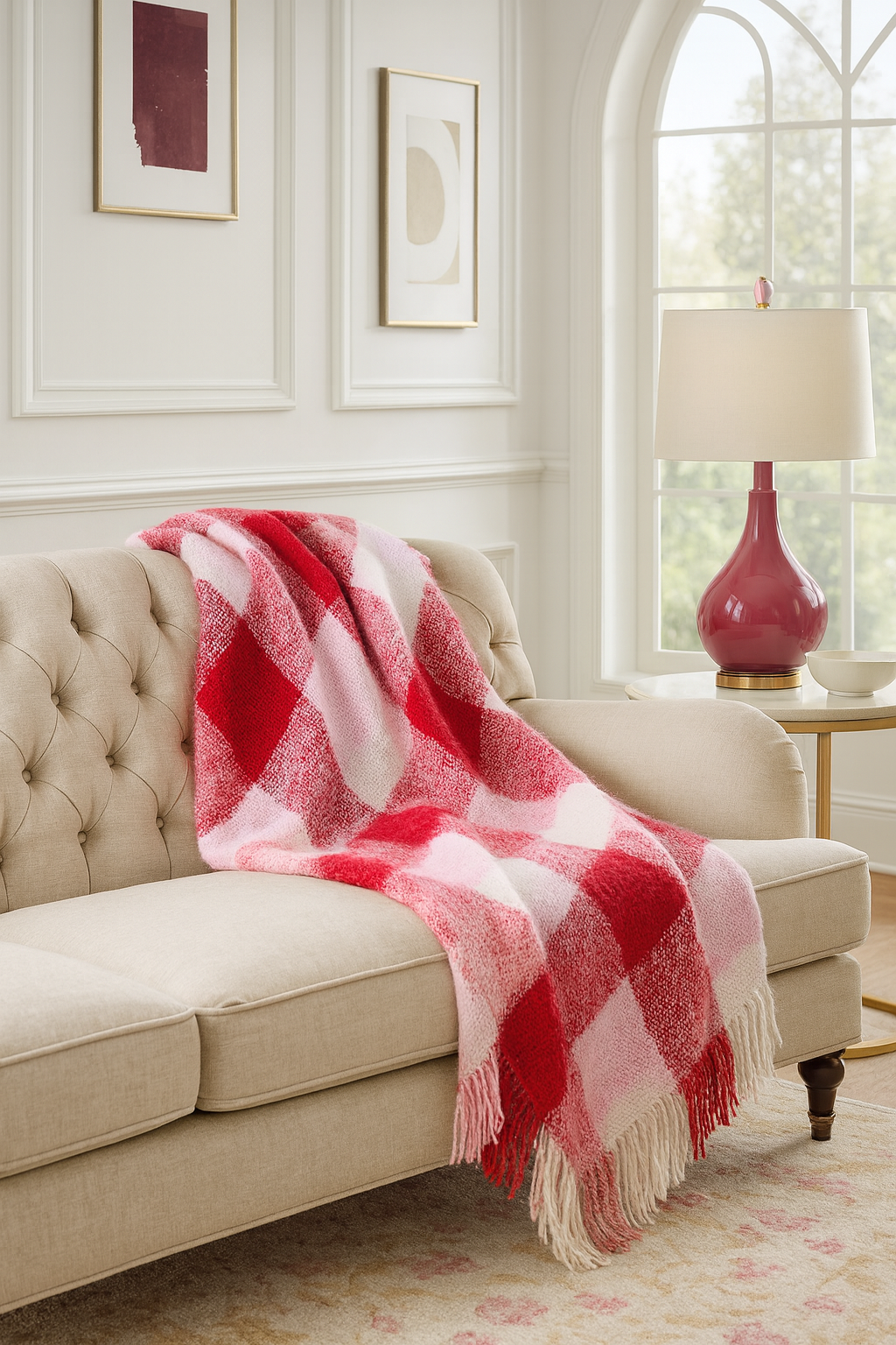 Faux Mohair Plaid Fringed Throw Blanket