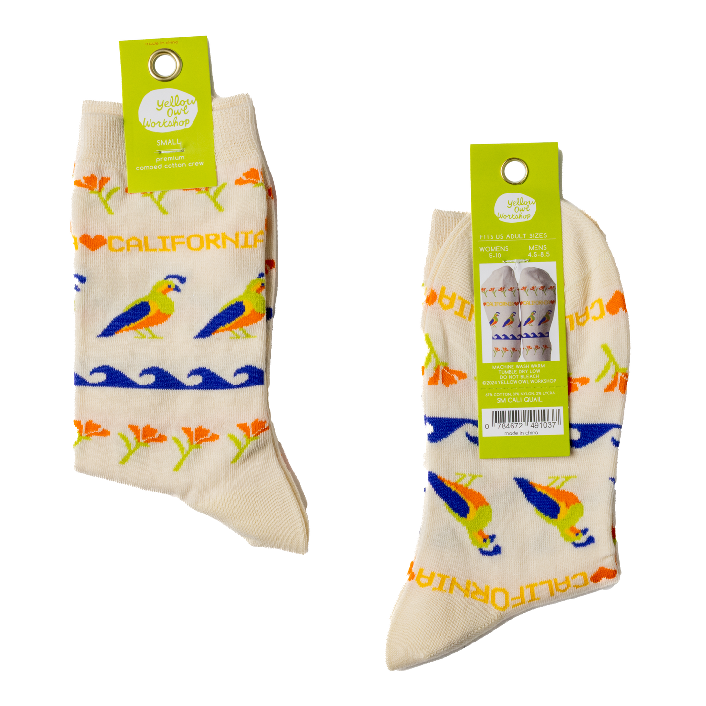 Crew Socks - California Poppy & Quail