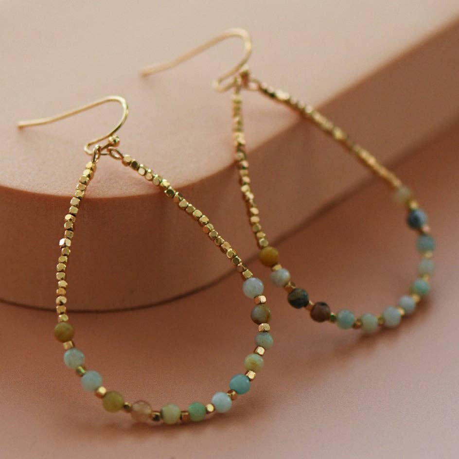 Amazonite Stone Beaded Teardrop Earrings