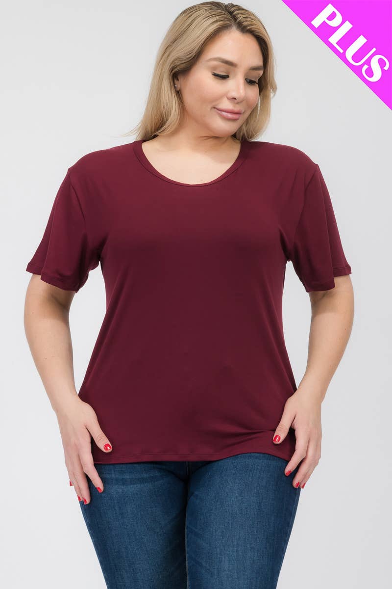 Plus Size Basic Short Sleeve T-shirt in Burgundy