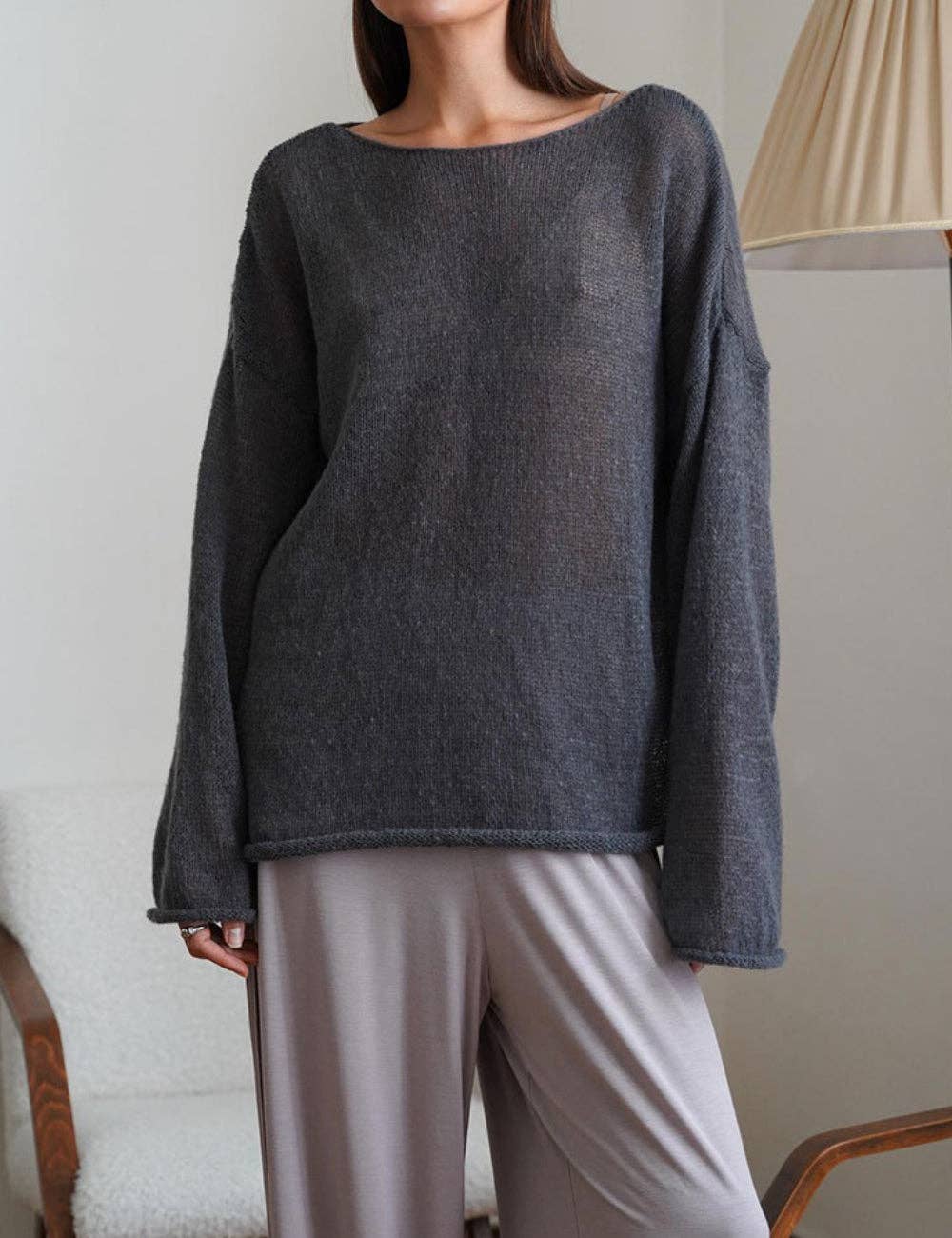 Solid Color Airy Knit Sweater