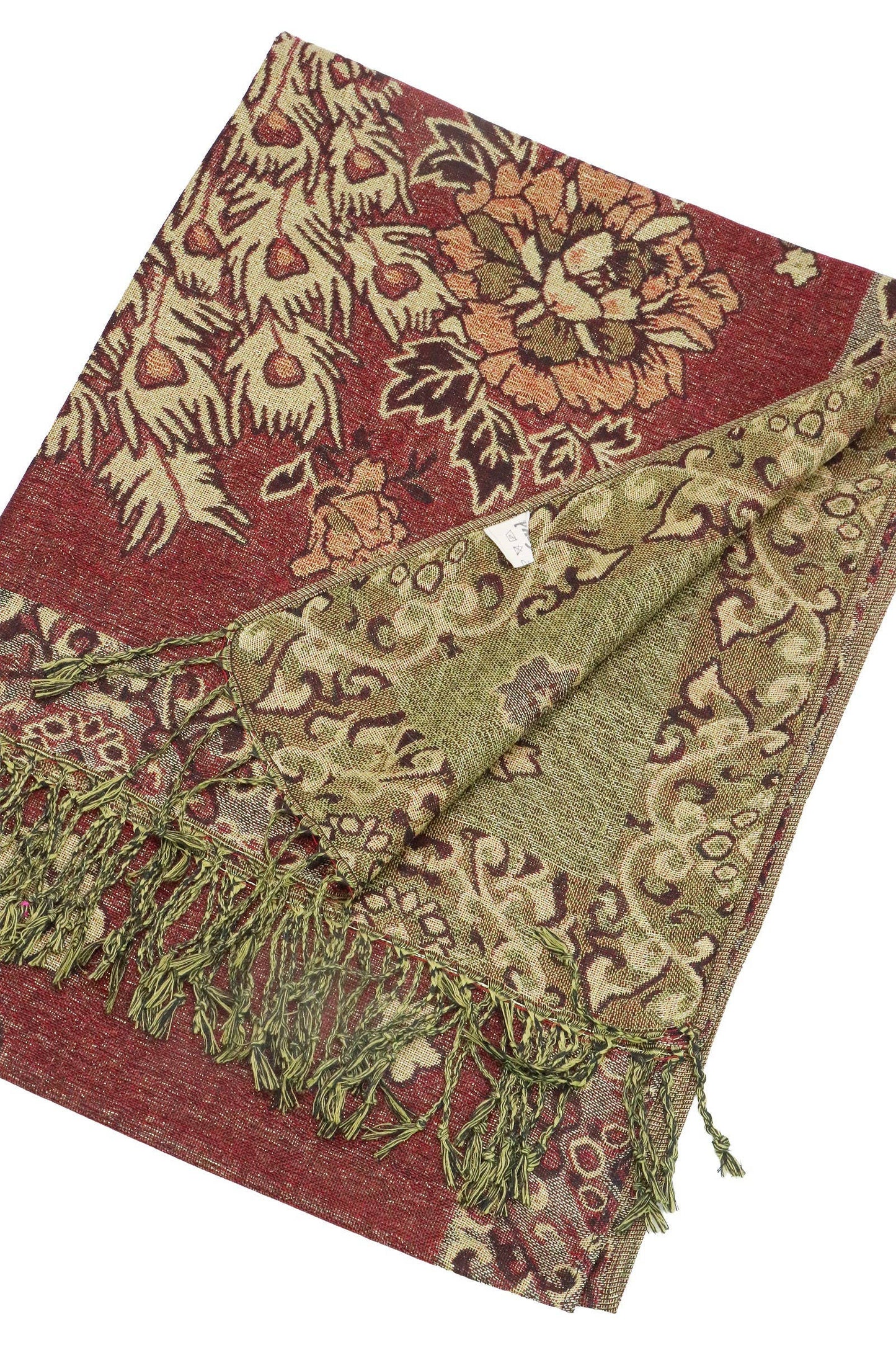 Peacock Peony Floral Metallic Pashmina Shawl Scarf