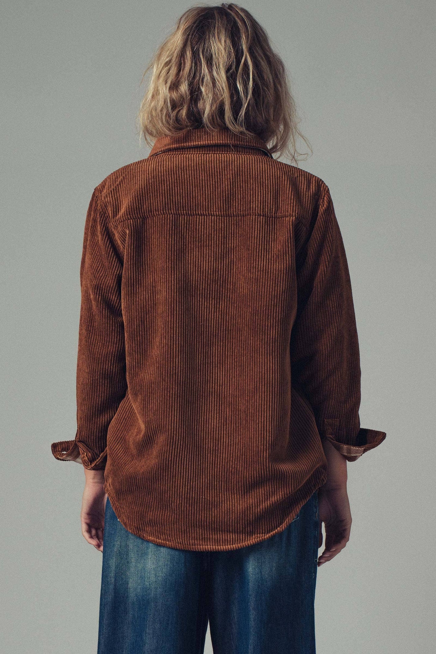 Plaid Lined Corduroy Flannel Shacket in Olive