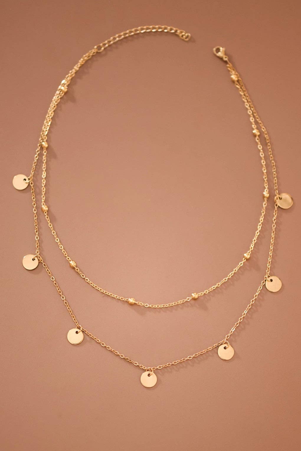 18K Gold Plated Disks Double Chain Necklace - 7920: S0OX3T7920