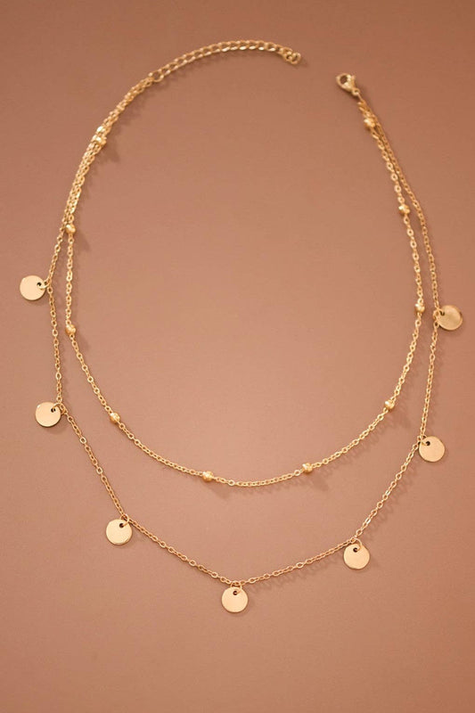 18K Gold Plated Disks Double Chain Necklace - 7920: S0OX3T7920