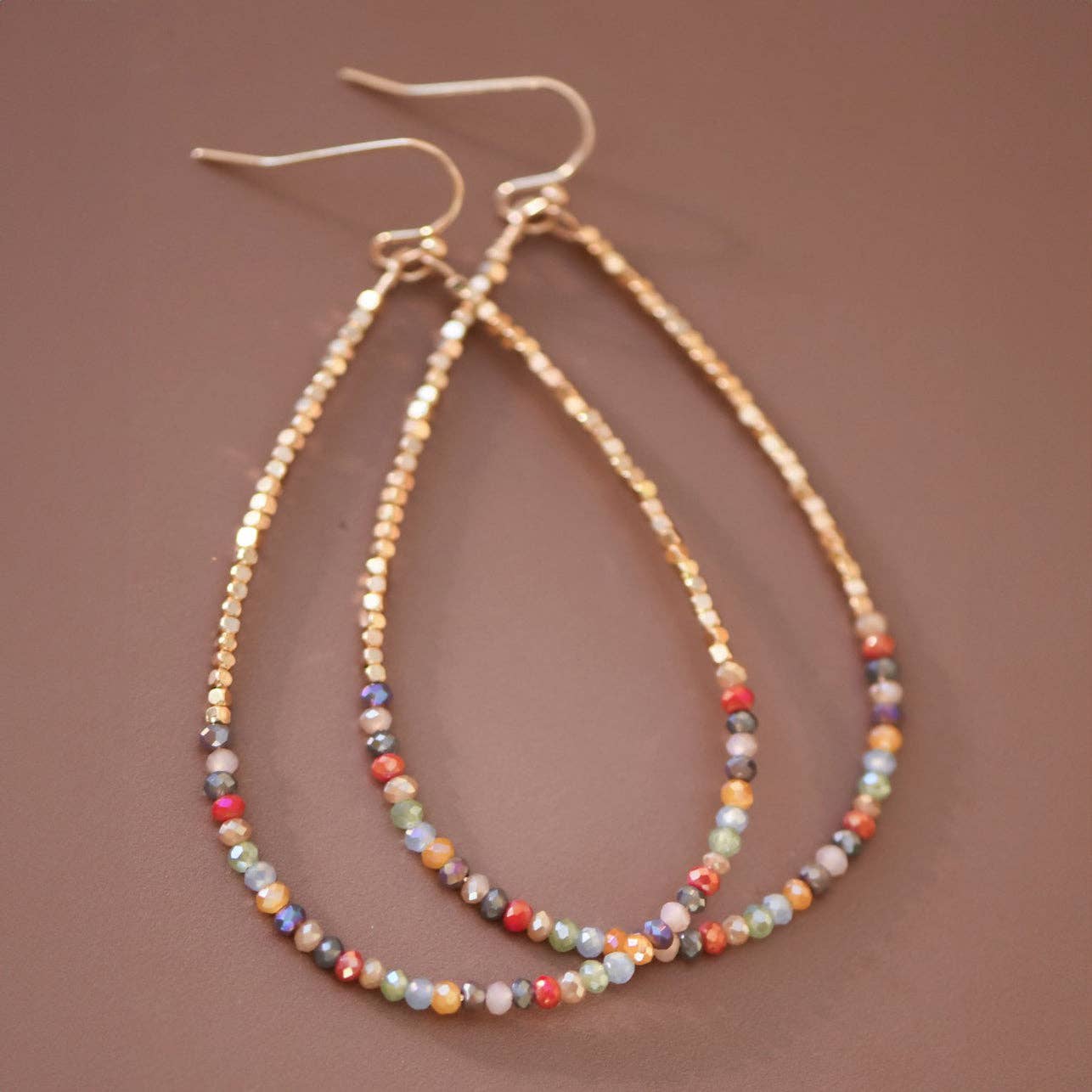 Multicolored Glass Beaded Teardrop Earrings