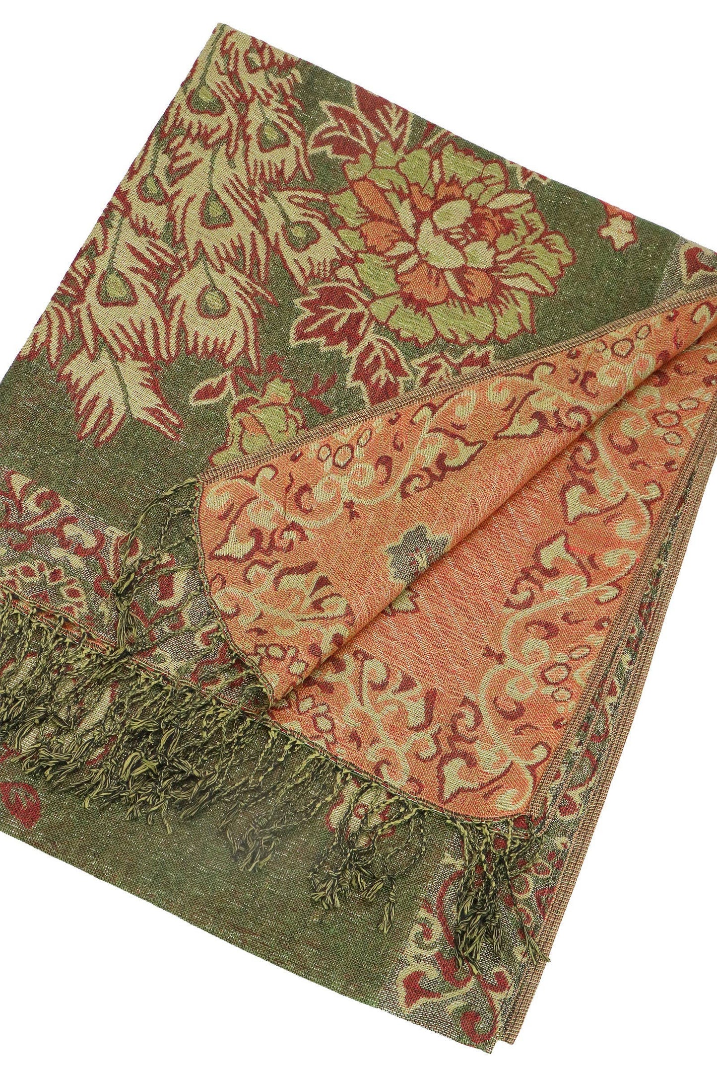 Peacock Peony Floral Metallic Pashmina Shawl Scarf