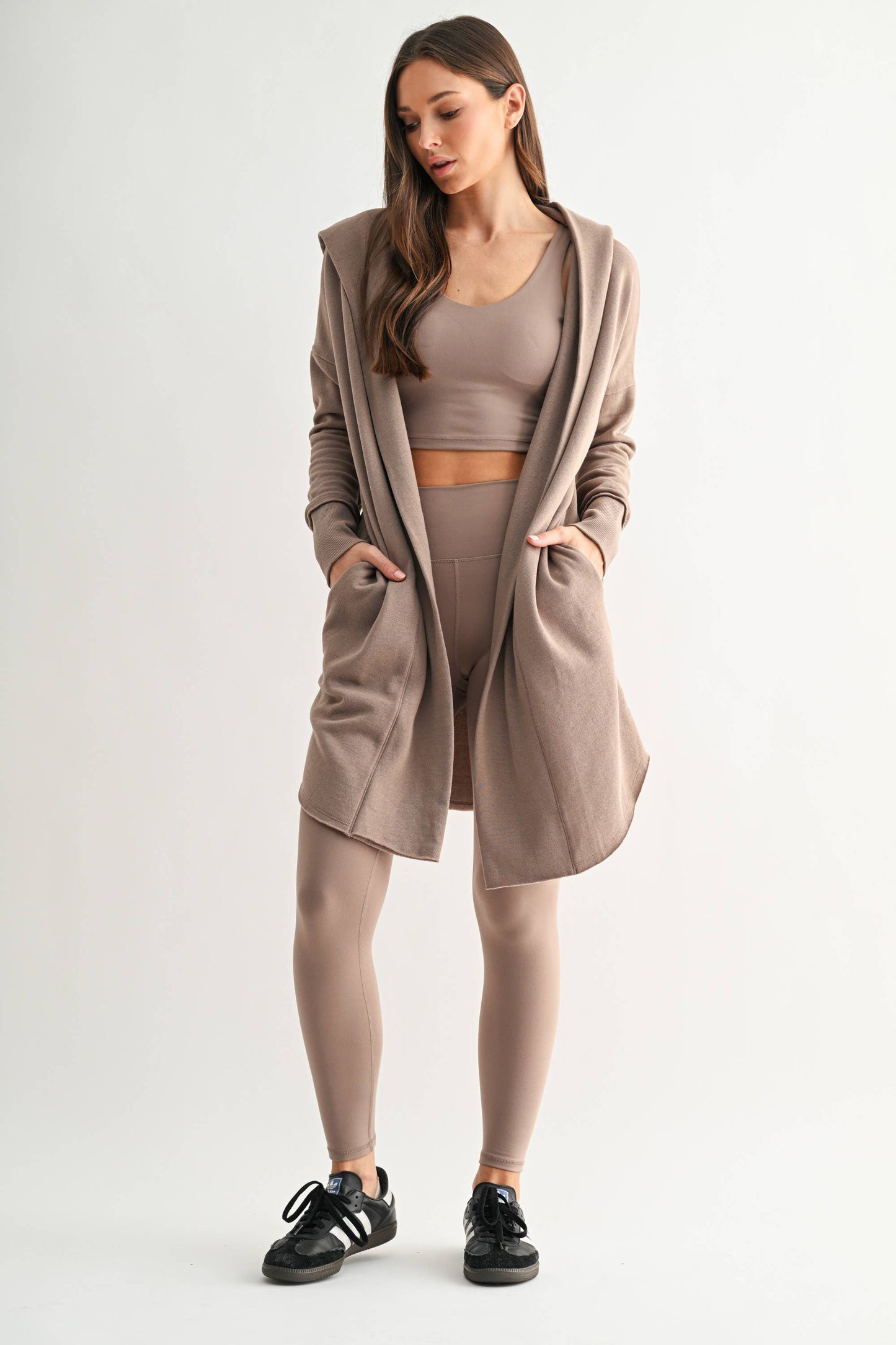 Open Front Hooded Sweatshirt Cardigan in Black