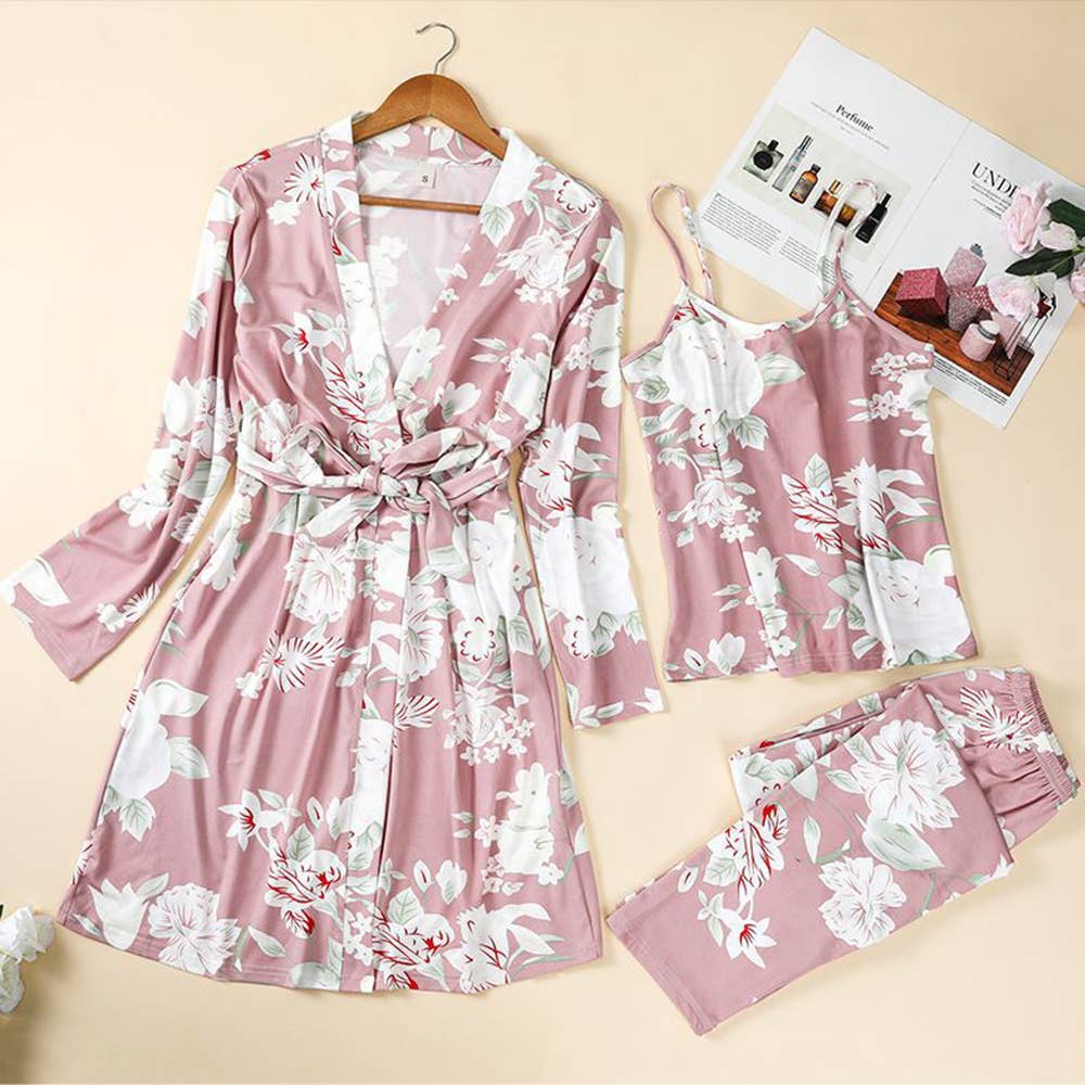 3 Piece Roses Pajama Set