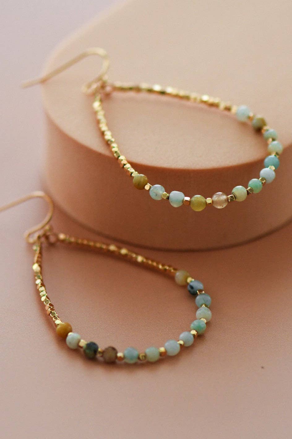 Amazonite Stone Beaded Teardrop Earrings