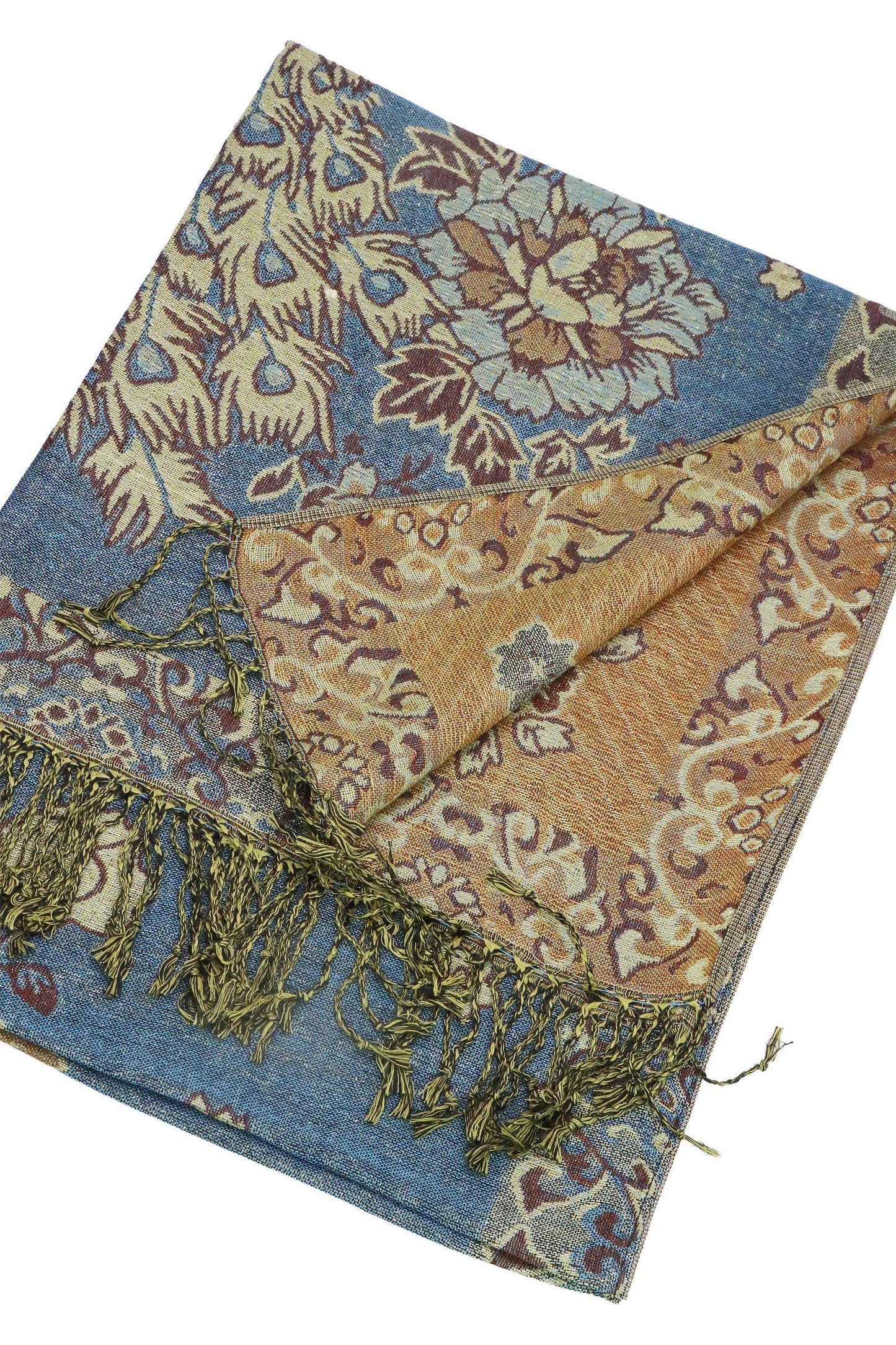 Peacock Peony Floral Metallic Pashmina Shawl Scarf
