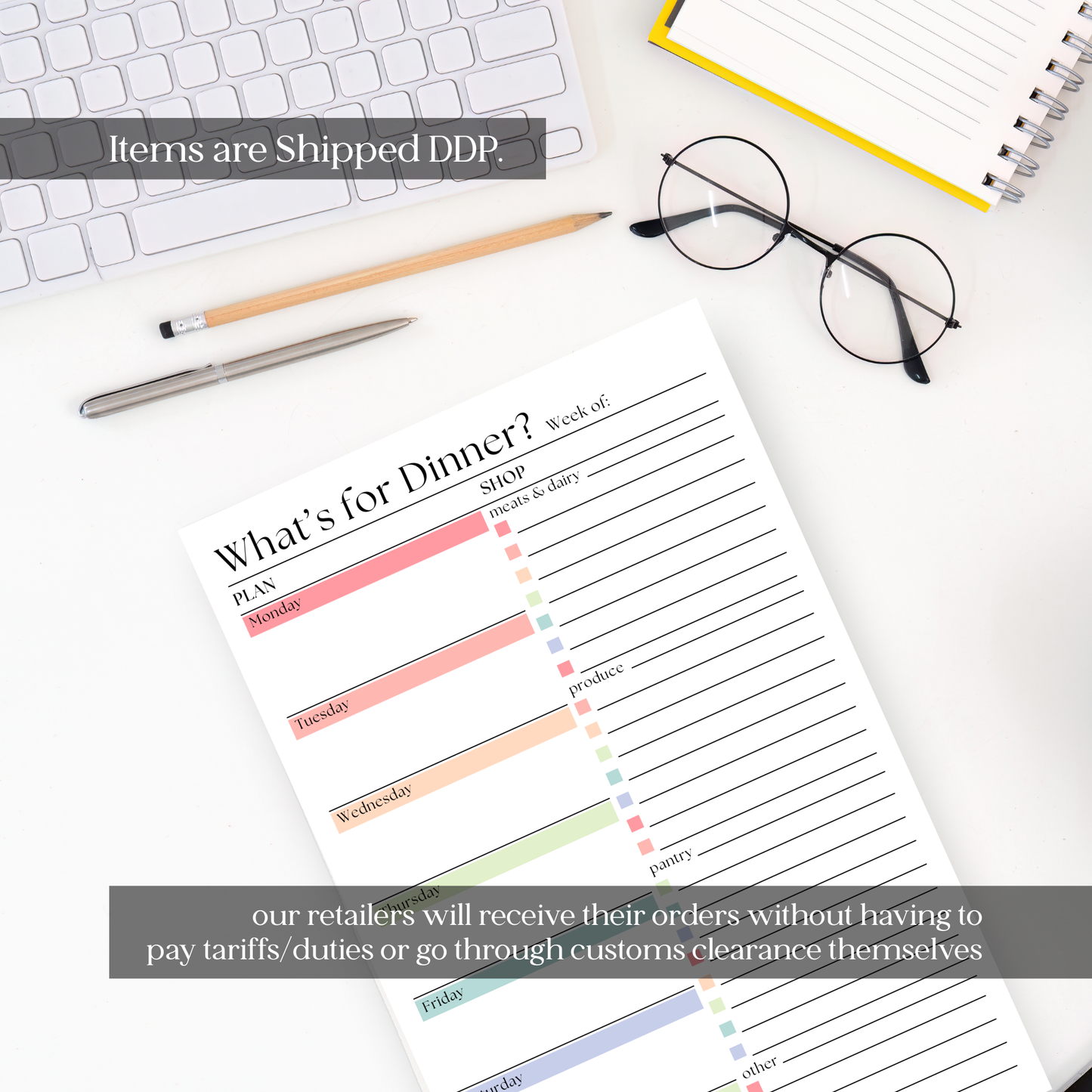 What's For Dinner? Weekly Meal Planner and Shopping List: 50-Page Notepad