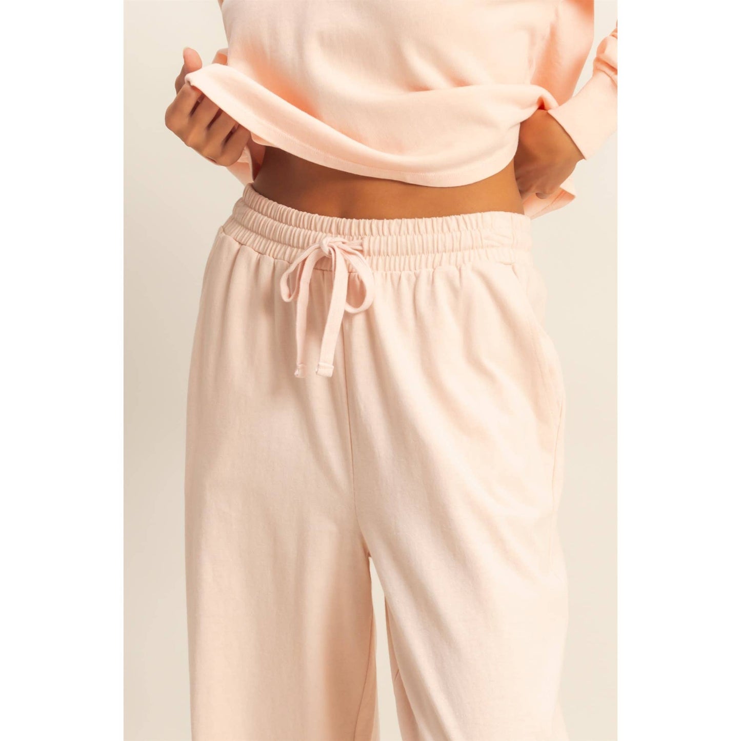 High Waist, Wide Leg Lounge Pants in Blush