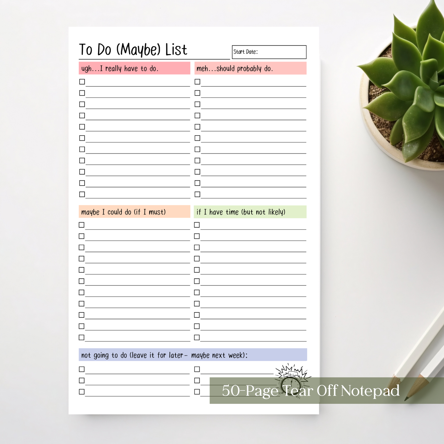 To Do (Maybe) Checklist: 50-Page Tear-Off Notepad