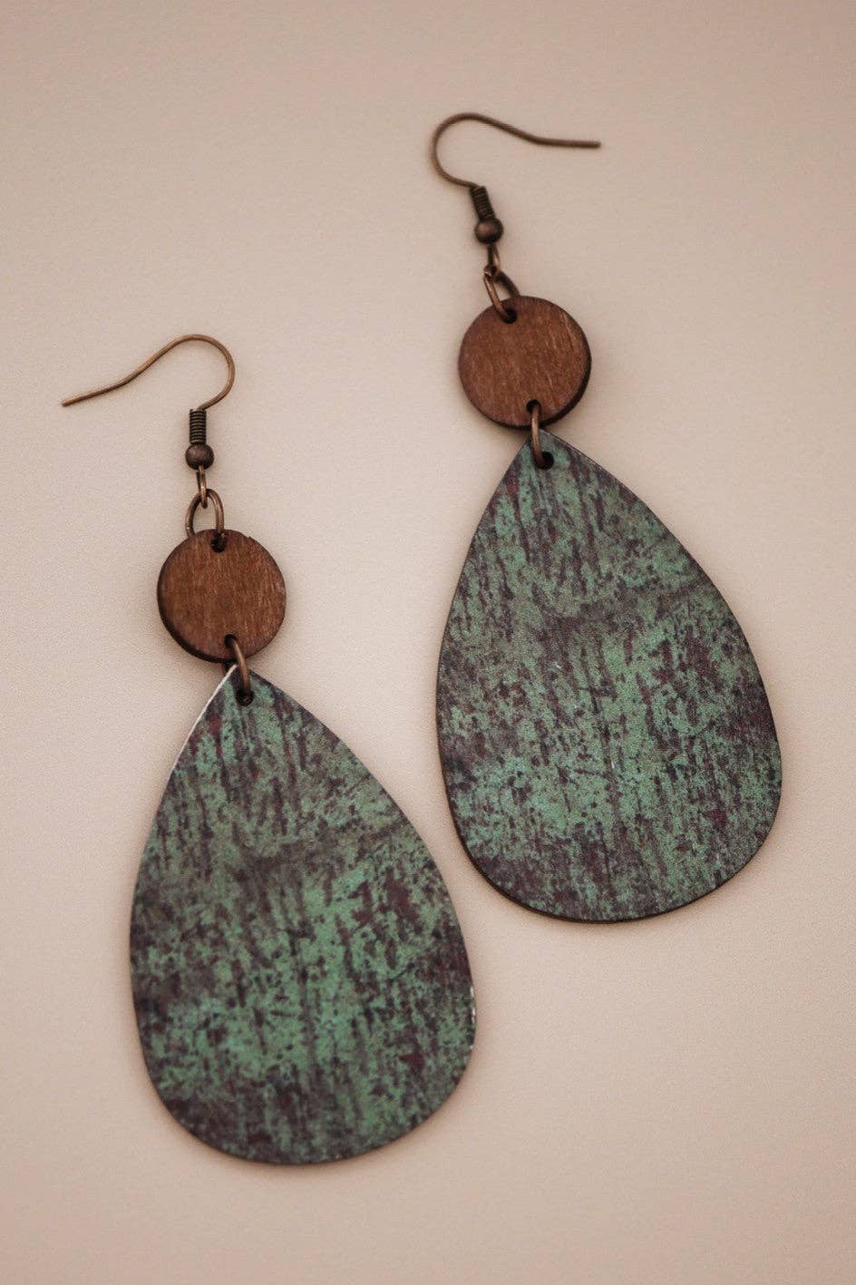 Boho Printed Wood Teardrop Earrings
