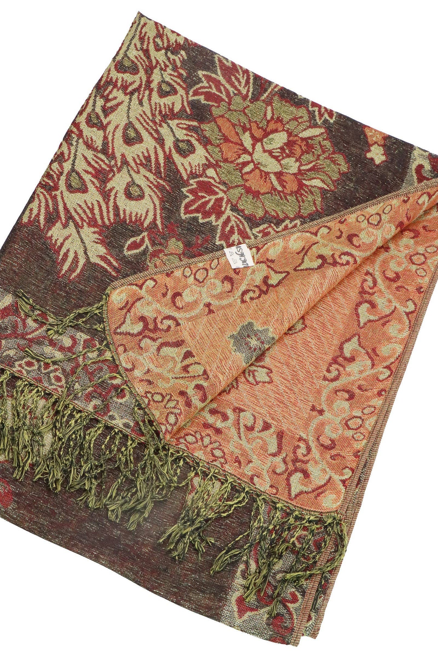 Peacock Peony Floral Metallic Pashmina Shawl Scarf