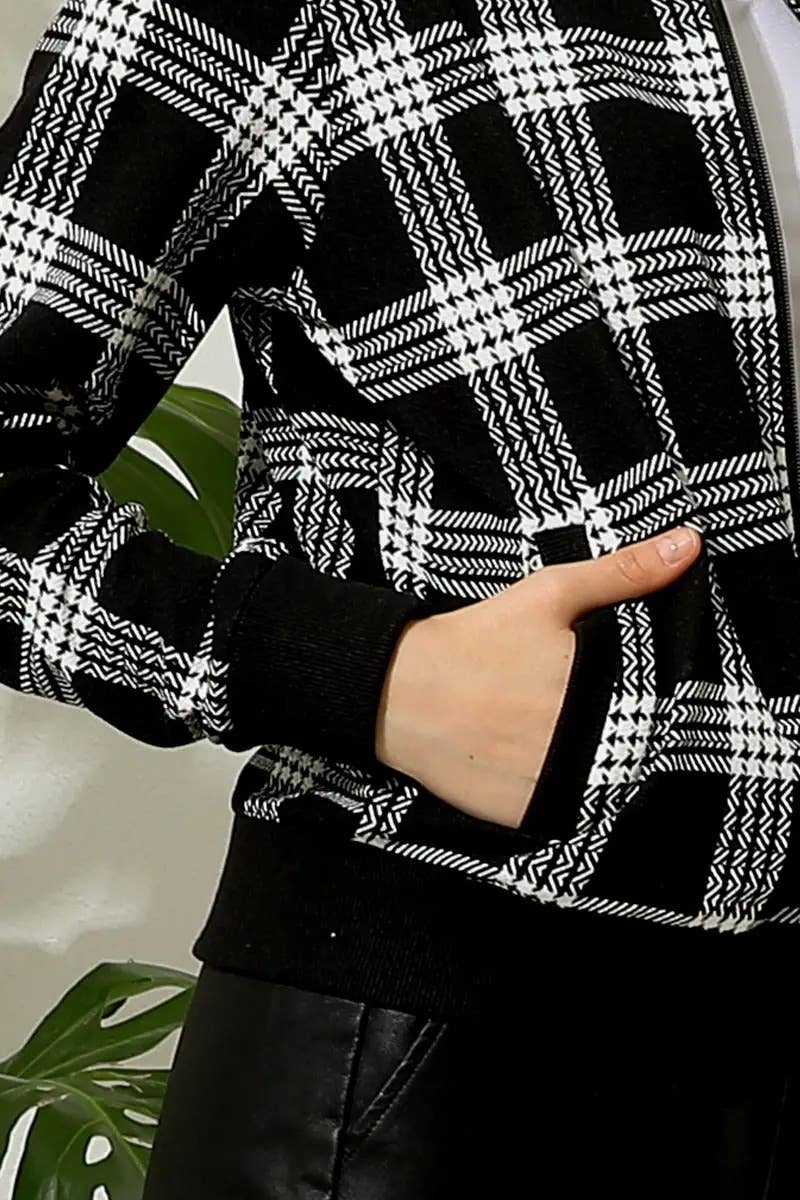 Checkered Lightweight Nylon Zip-Up Jacket
