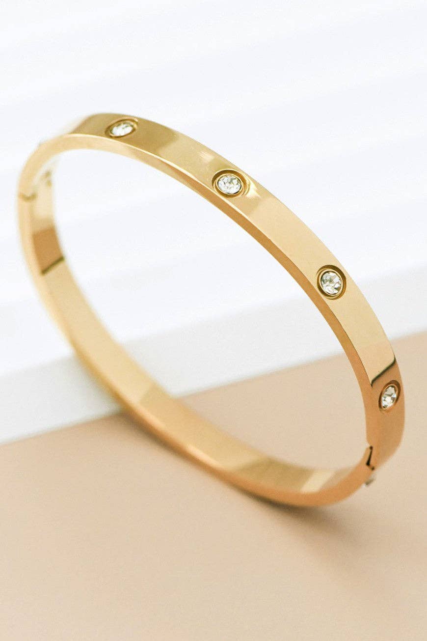 18K Gold Plated Solid Bangle with "Diamonds"