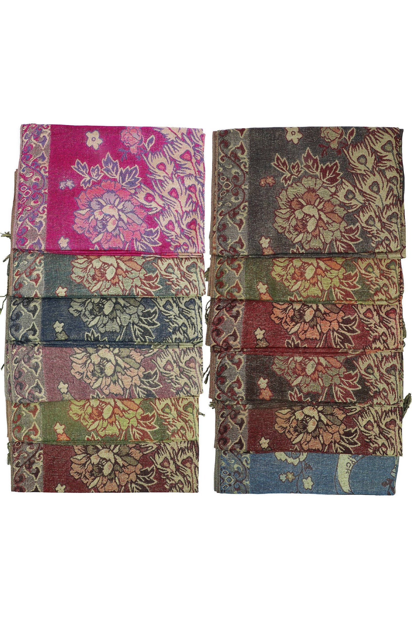 Peacock Peony Floral Metallic Pashmina Shawl Scarf