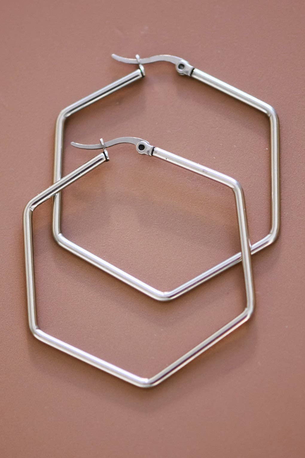 Silver Hexagon Hoop Earrings