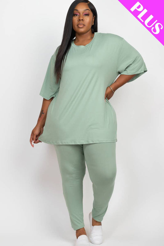 Plus Size Oversized T-shirt & Leggings Set in Green Bay