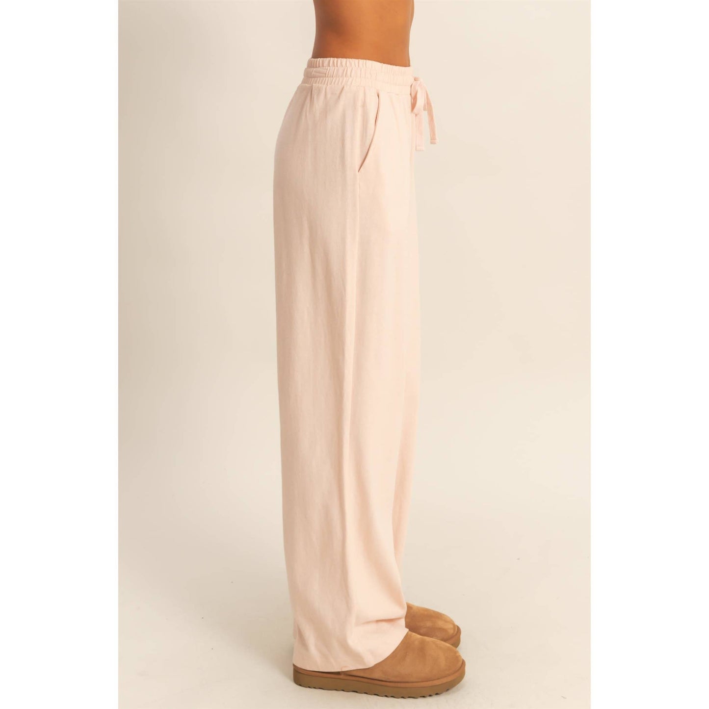High Waist, Wide Leg Lounge Pants in Blush