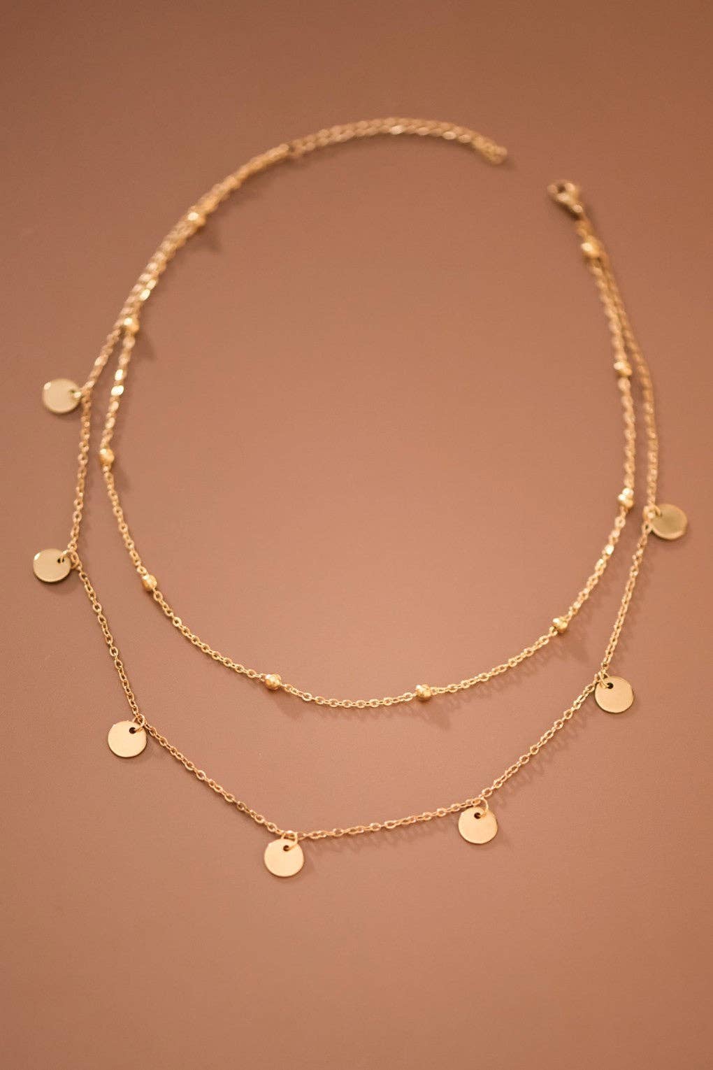 18K Gold Plated Disks Double Chain Necklace - 7920: S0OX3T7920