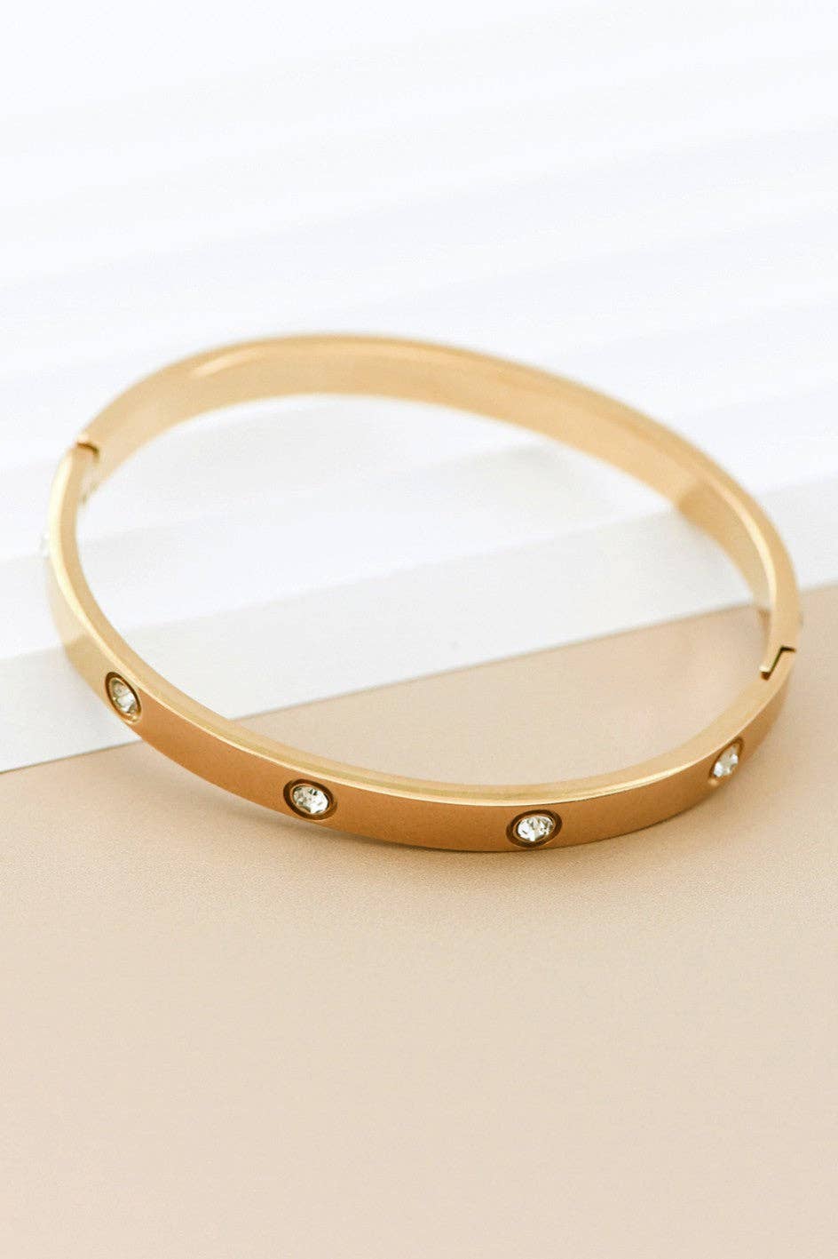 18K Gold Plated Solid Bangle with "Diamonds"