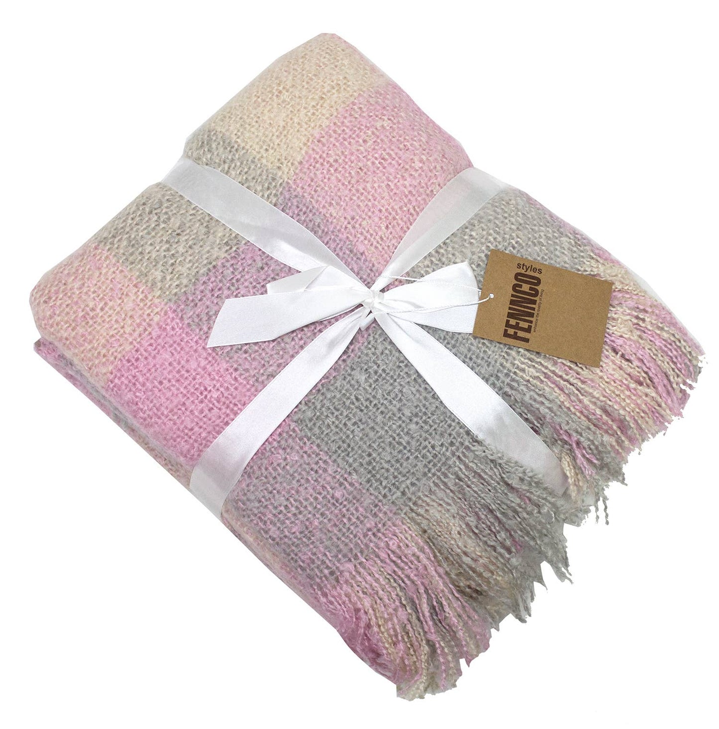 Faux Mohair Plaid Fringed Throw Blanket