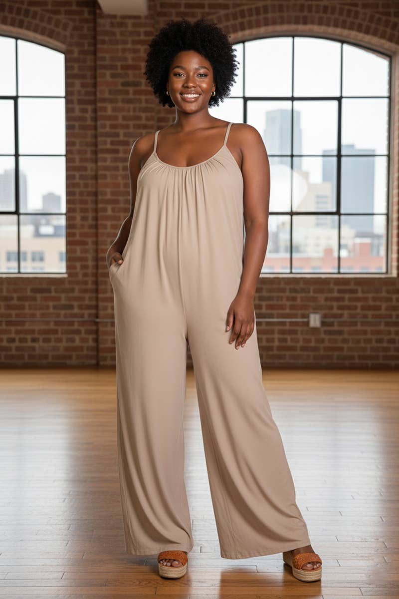 Plus Spaghetti Strap Wide Leg Jumpsuit