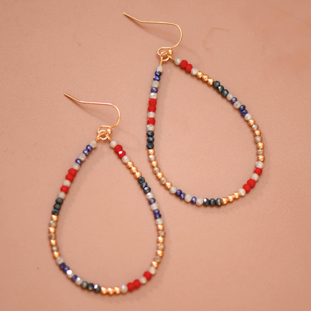 Patriotic Glass Beaded Teardrop Earrings