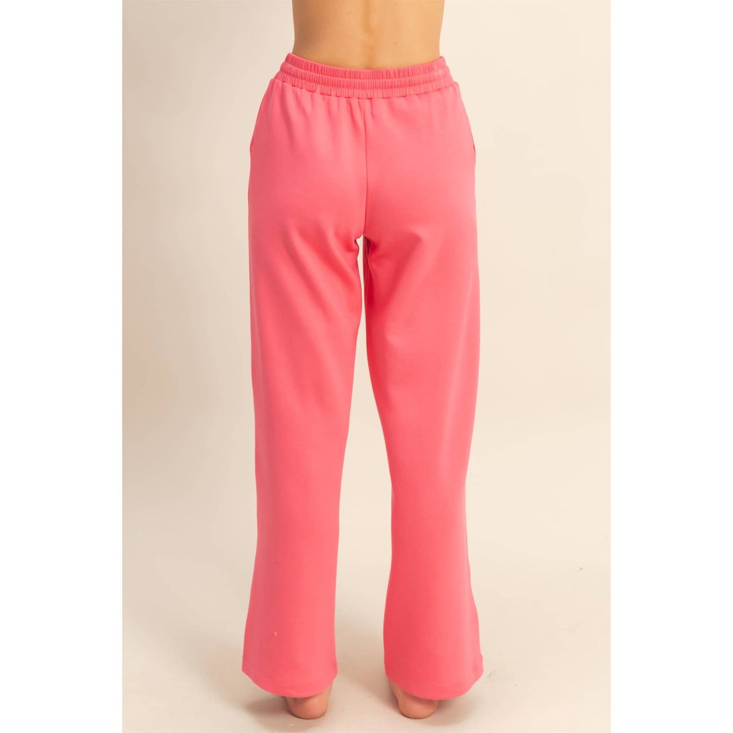 Double Knit High-Waist Wide-Leg Drawstring Sweatpants in Taffy Pink