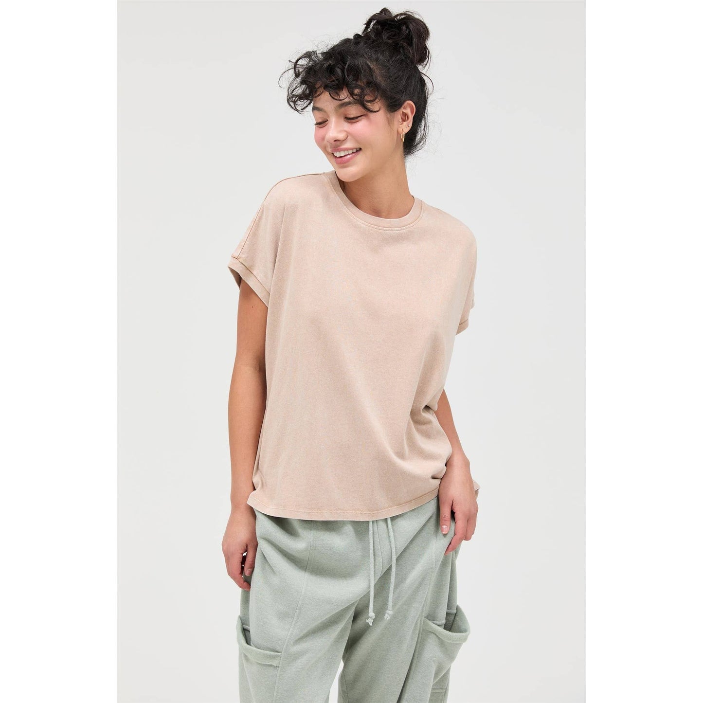 Capped Sleeve Mineral Wash T-Shirt