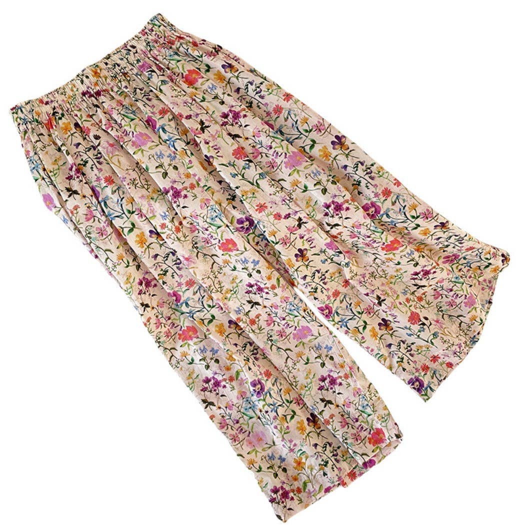 Loose & Cheerful Floral Wide-Leg Capris